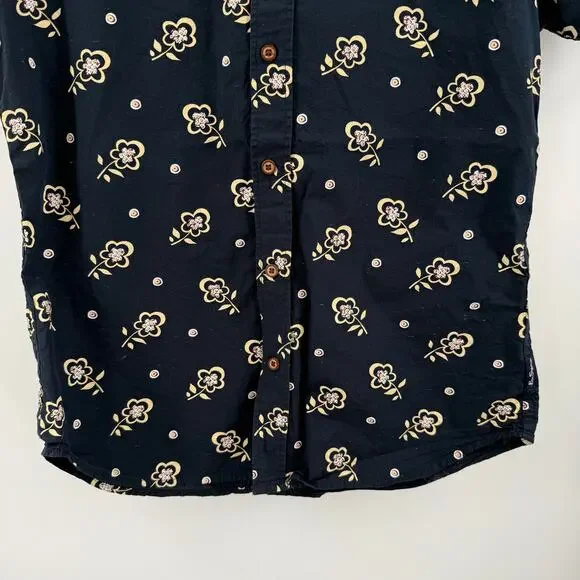 Ben Sherman Neps Shirt Small Floral Print Button Down Navy Cotton Short Sleeve - Picture 9 of 13